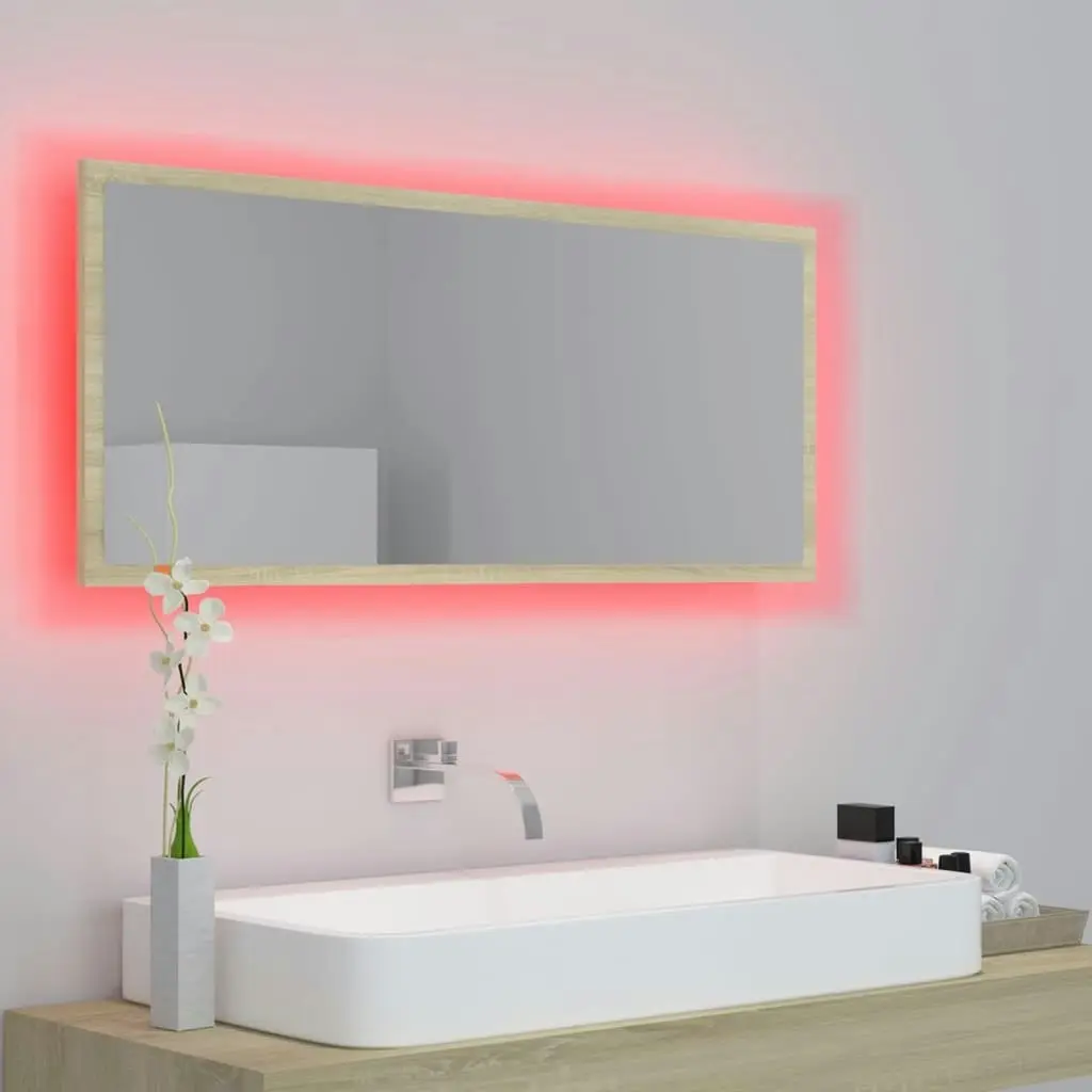 LED Bathroom Mirror Sonoma Oak 100x8.5x37 cm Acrylic 804943