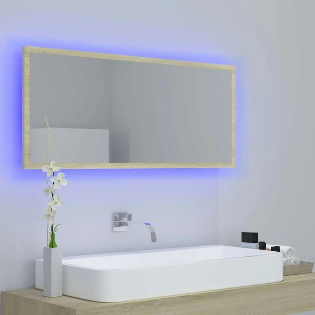 LED Bathroom Mirror Sonoma Oak 100x8.5x37 cm Acrylic 804943