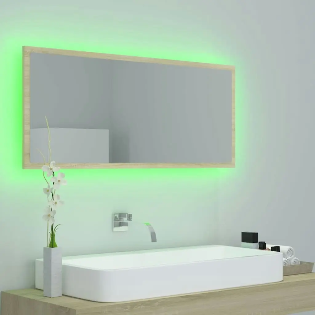 LED Bathroom Mirror Sonoma Oak 100x8.5x37 cm Acrylic 804943