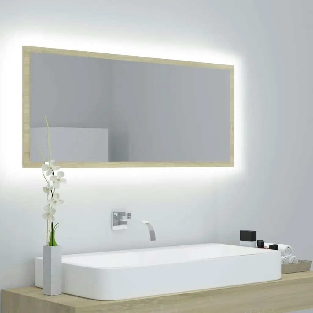 LED Bathroom Mirror Sonoma Oak 100x8.5x37 cm Acrylic 804943