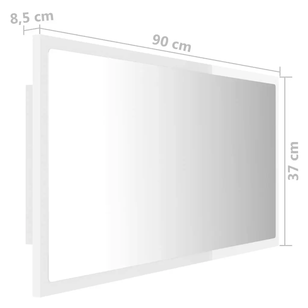 LED Bathroom Mirror High Gloss White 90x8.5x37 cm Acrylic 804937