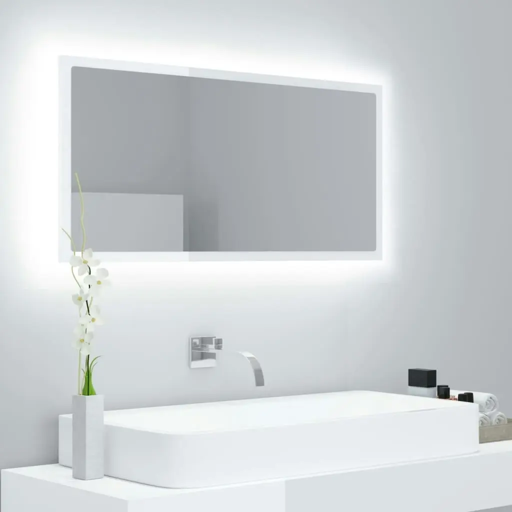 LED Bathroom Mirror High Gloss White 90x8.5x37 cm Acrylic 804937