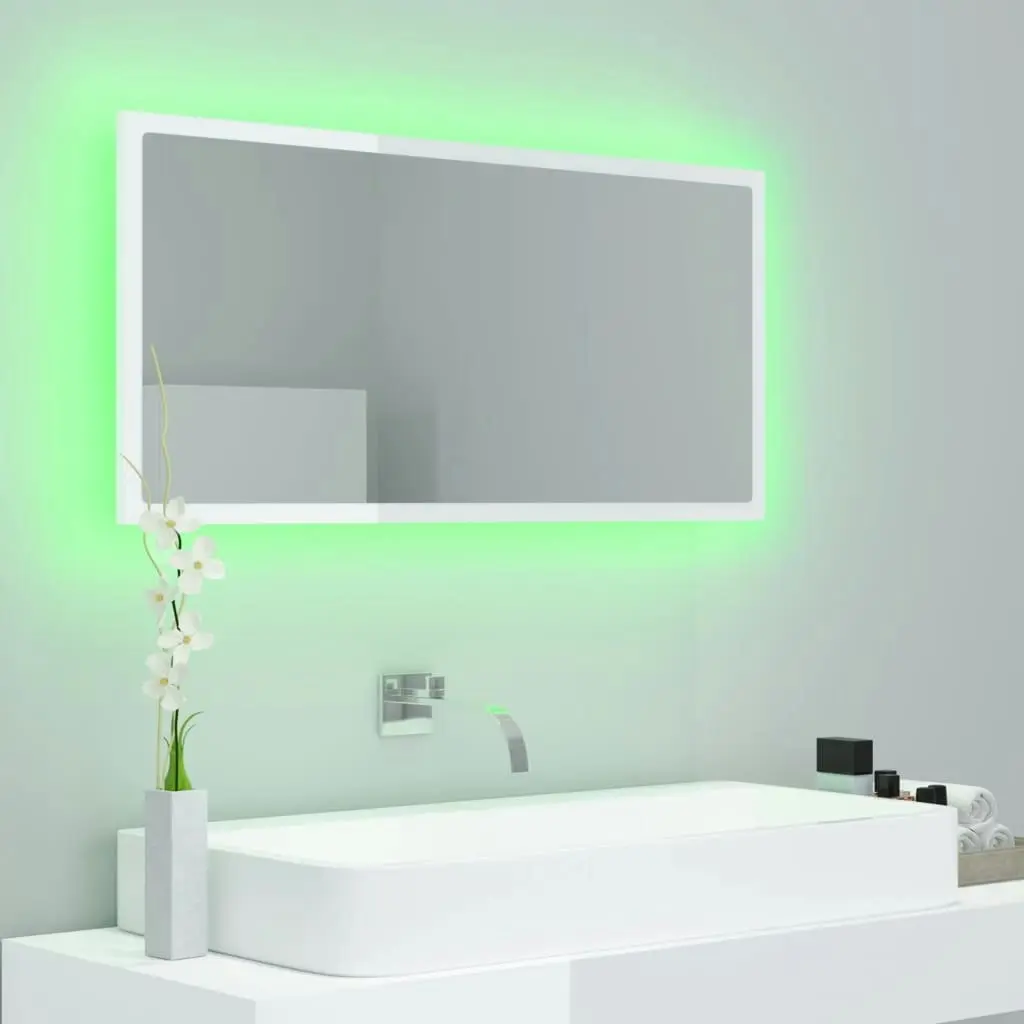 LED Bathroom Mirror High Gloss White 90x8.5x37 cm Acrylic 804937