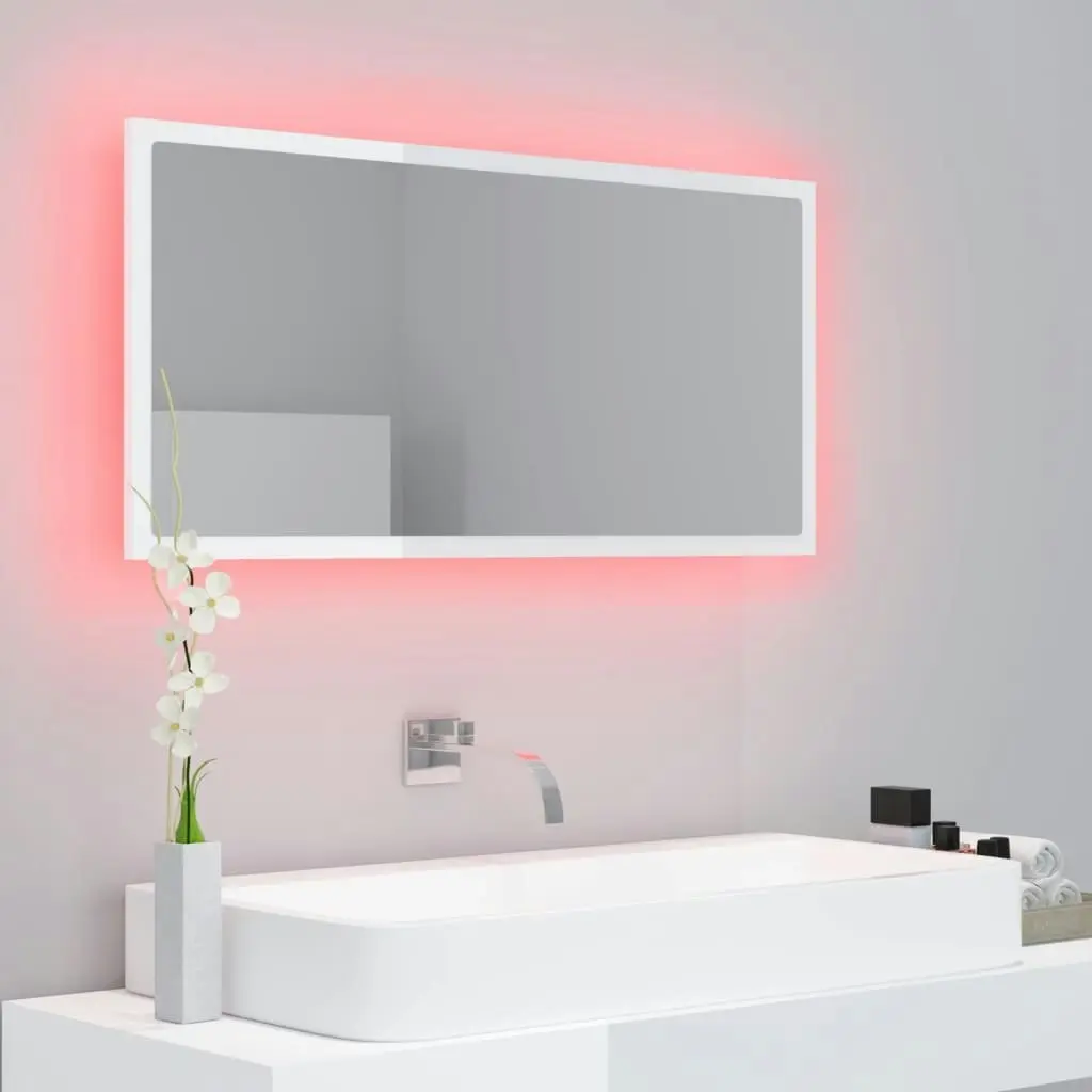 LED Bathroom Mirror High Gloss White 90x8.5x37 cm Acrylic 804937