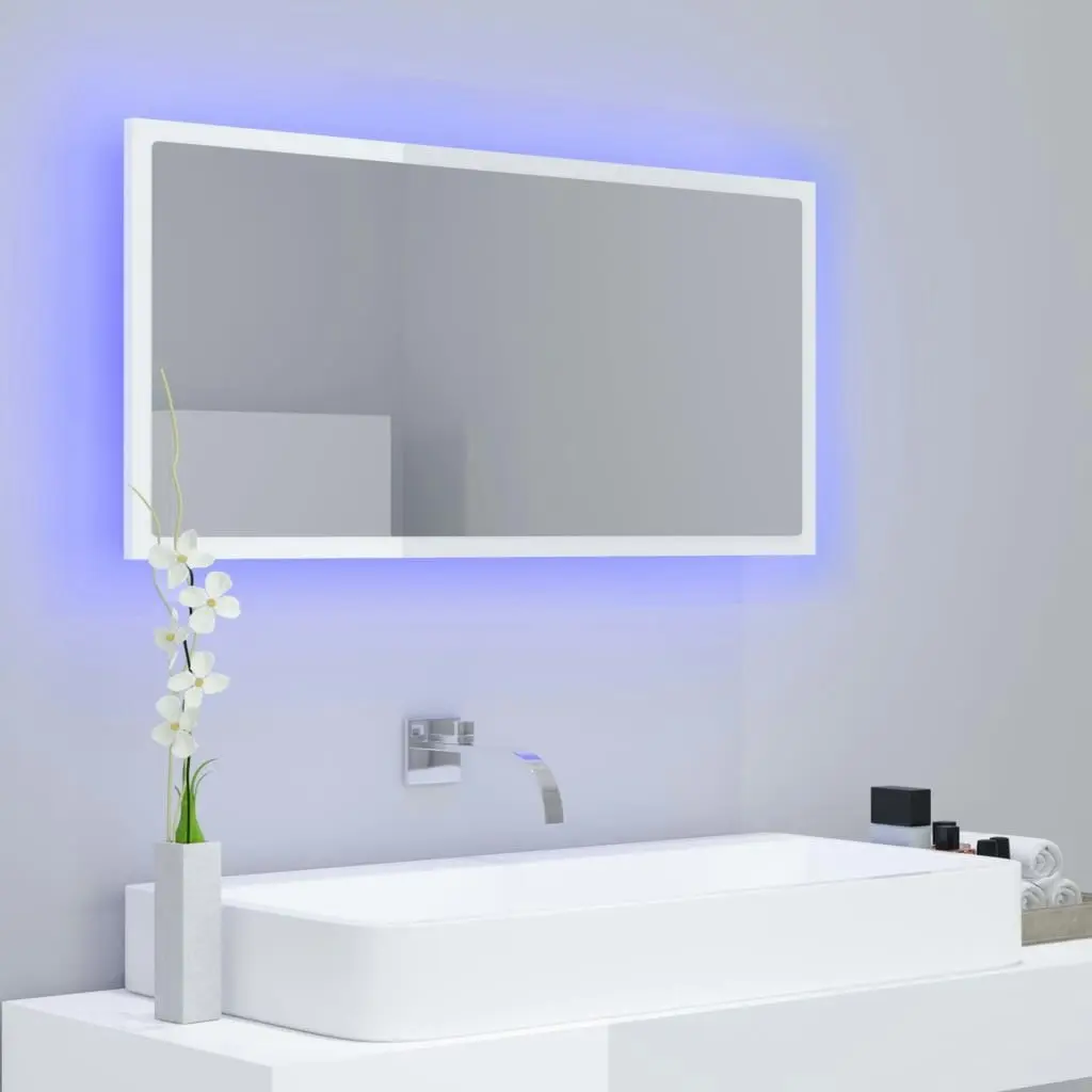 LED Bathroom Mirror High Gloss White 90x8.5x37 cm Acrylic 804937