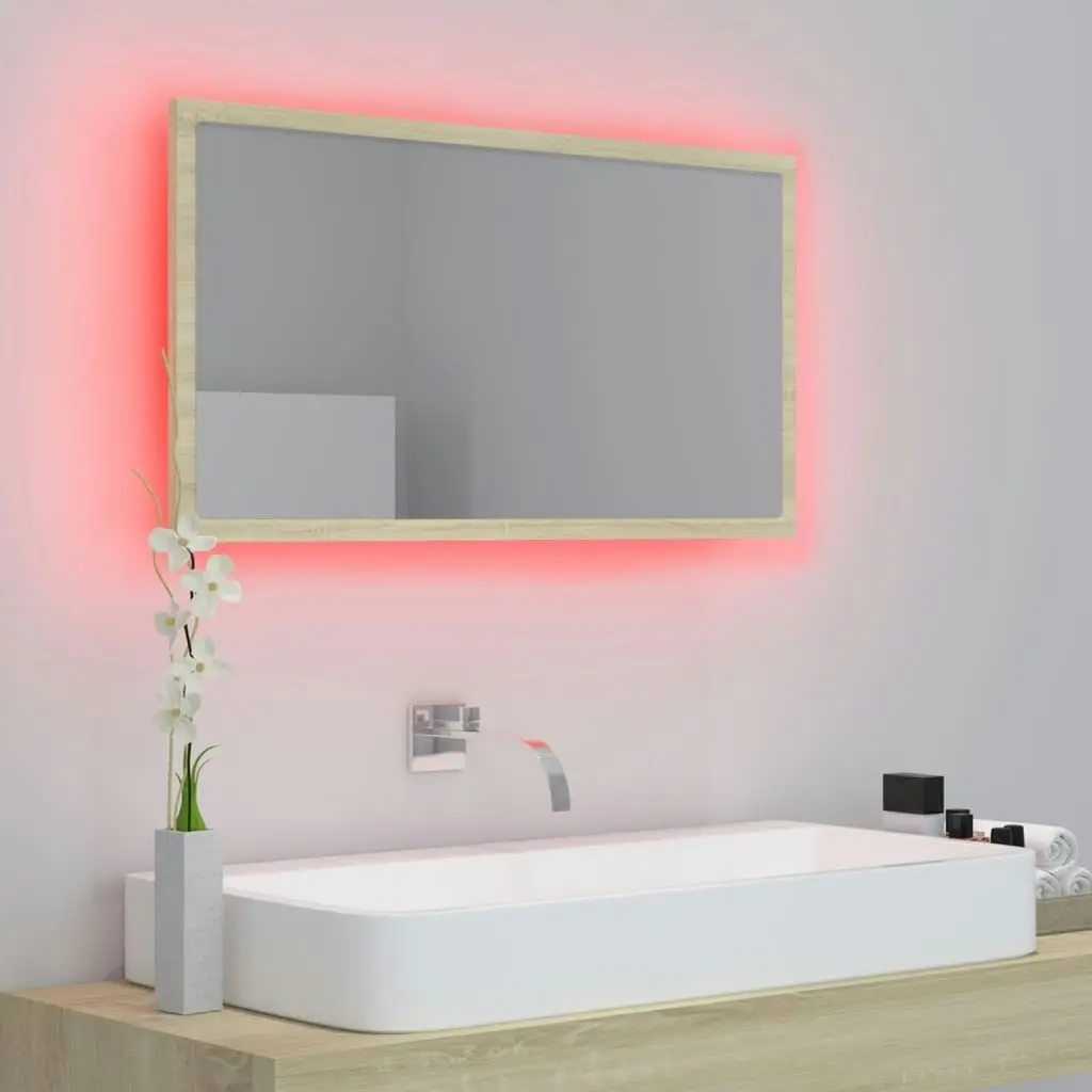 LED Bathroom Mirror Sonoma Oak 80x8.5x37 cm Acrylic 804927