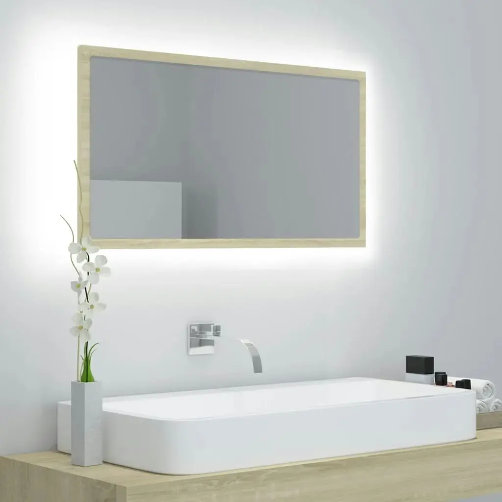 LED Bathroom Mirror Sonoma Oak 80x8.5x37 cm Acrylic 804927