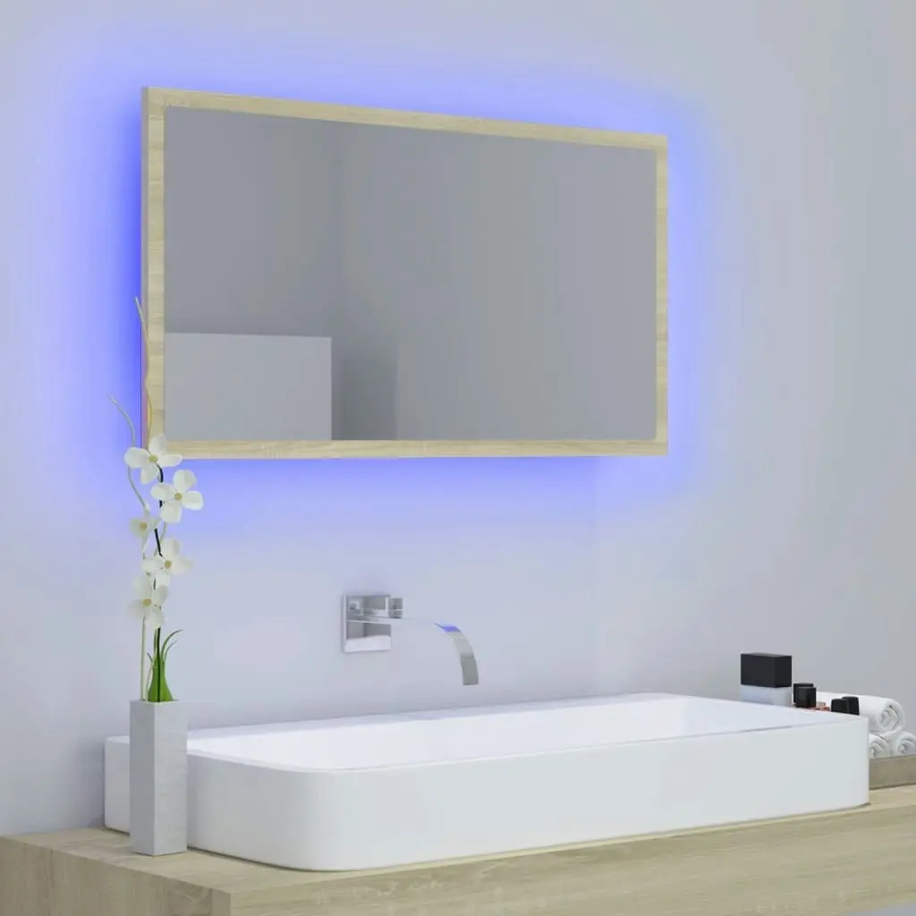 LED Bathroom Mirror Sonoma Oak 80x8.5x37 cm Acrylic 804927