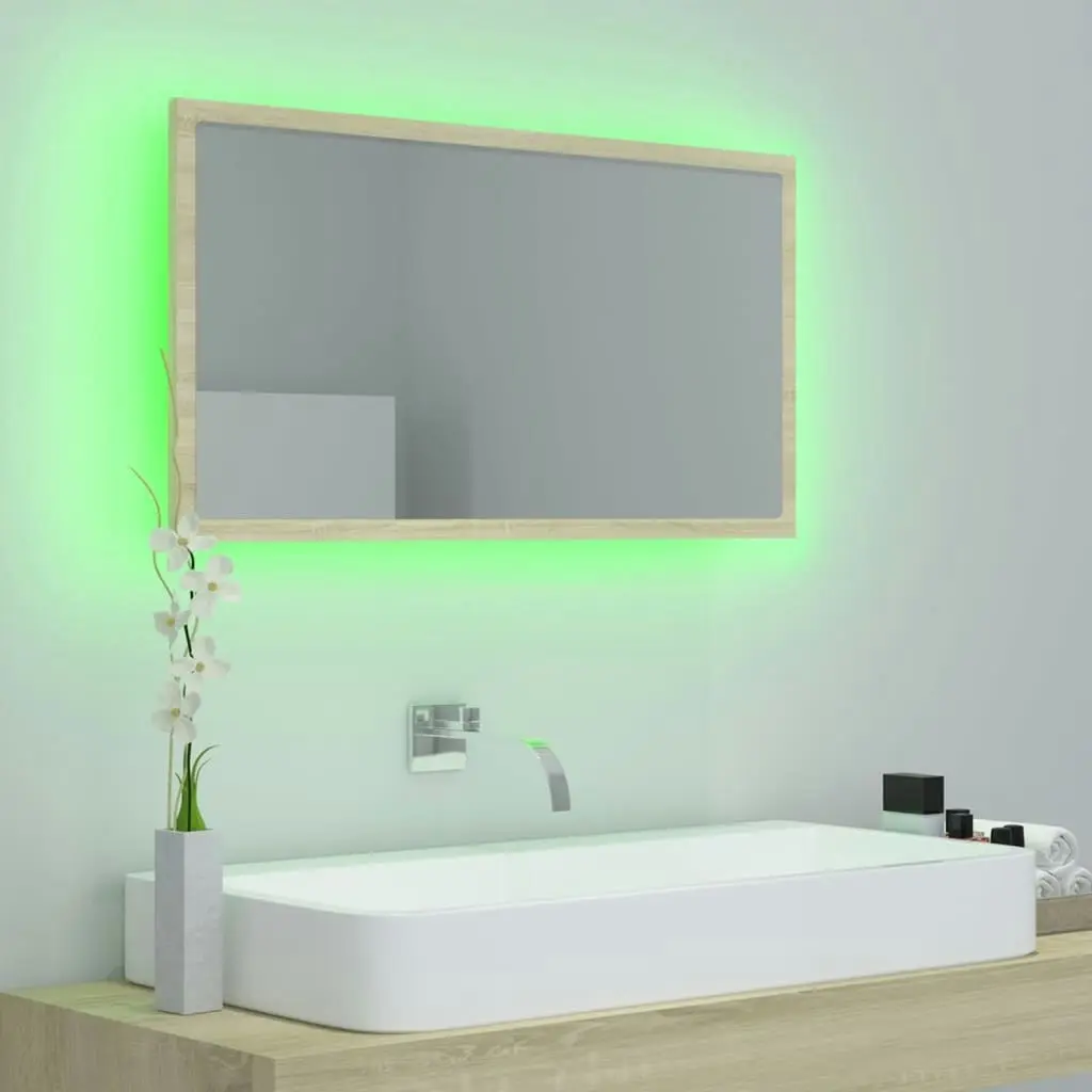 LED Bathroom Mirror Sonoma Oak 80x8.5x37 cm Acrylic 804927