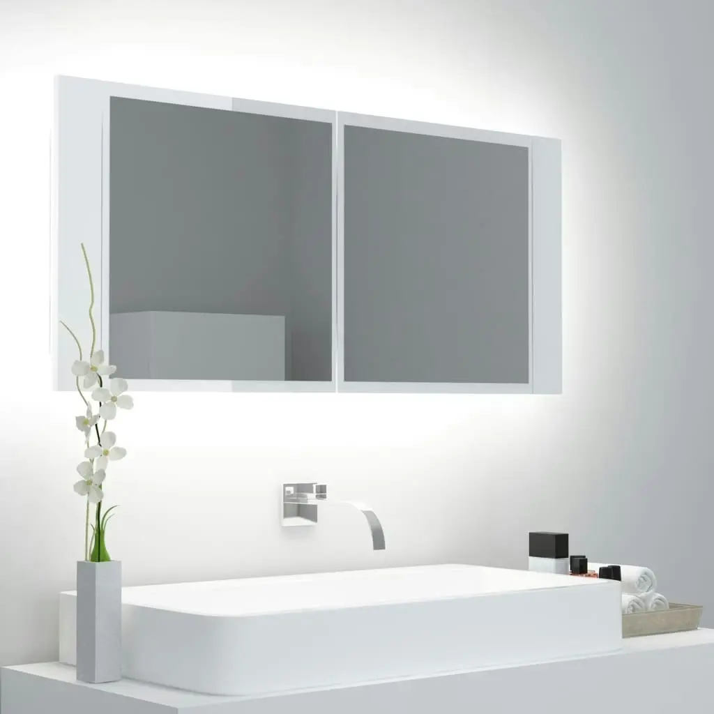 LED Bathroom Mirror Cabinet High Gloss White 100x12x45cm Acrylic 804985