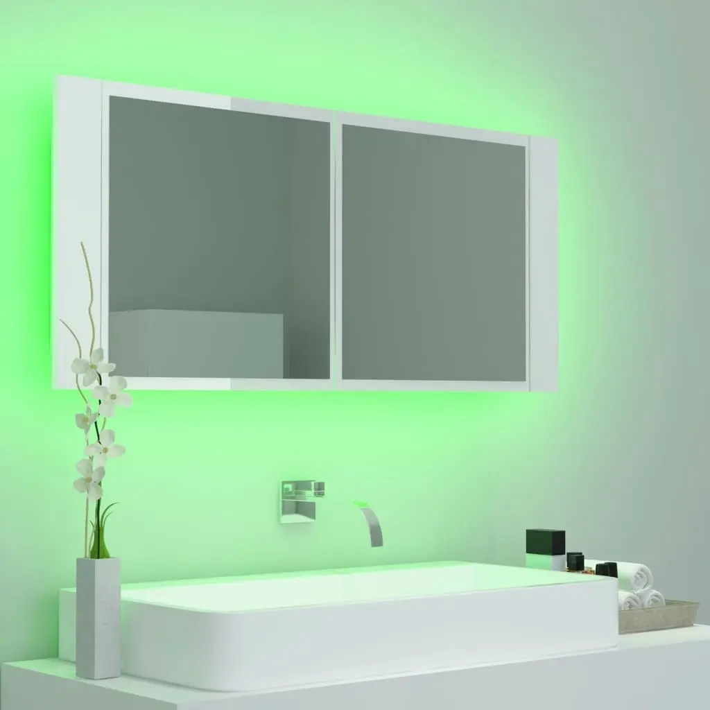 LED Bathroom Mirror Cabinet High Gloss White 100x12x45cm Acrylic 804985