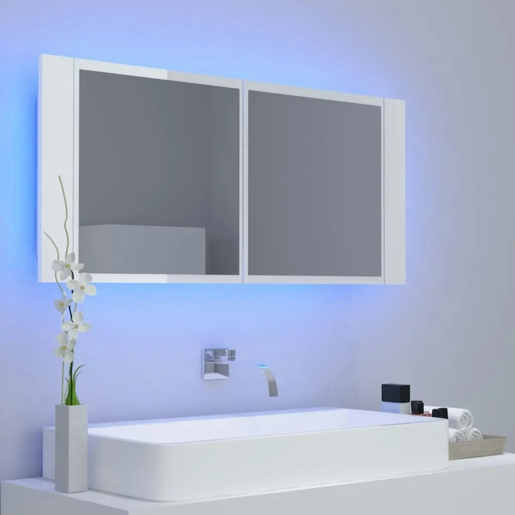 LED Bathroom Mirror Cabinet High Gloss White 100x12x45cm Acrylic 804985