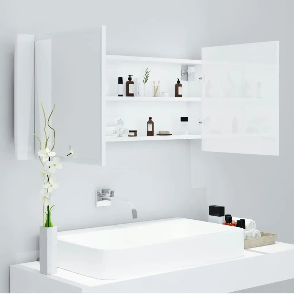 LED Bathroom Mirror Cabinet High Gloss White 100x12x45cm Acrylic 804985