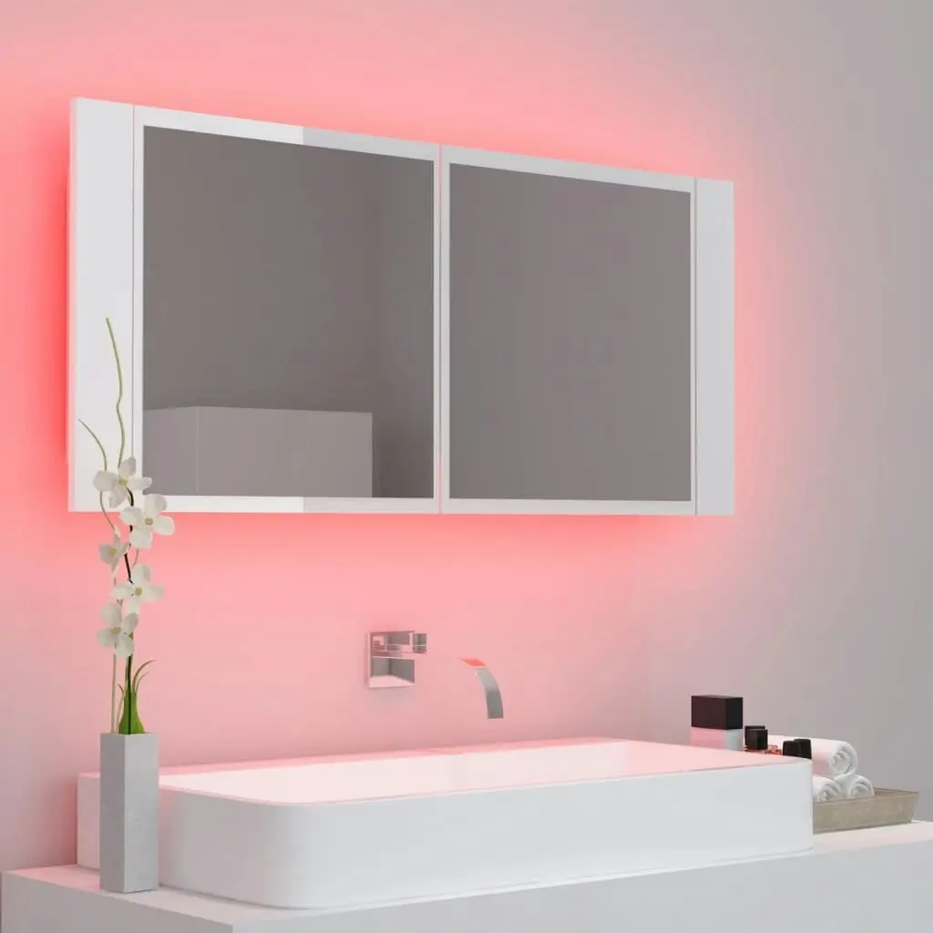 LED Bathroom Mirror Cabinet High Gloss White 100x12x45cm Acrylic 804985