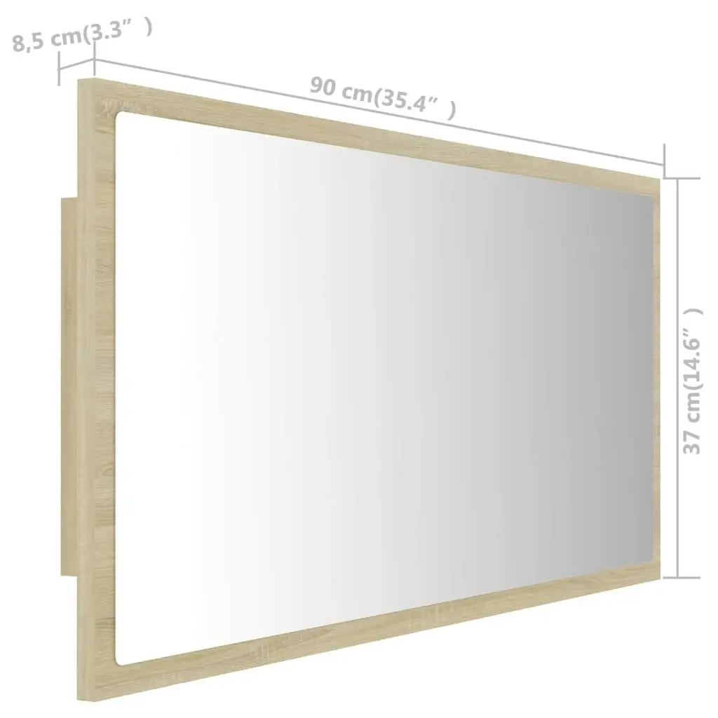 LED Bathroom Mirror Sonoma Oak 90x8.5x37 cm Acrylic 804935