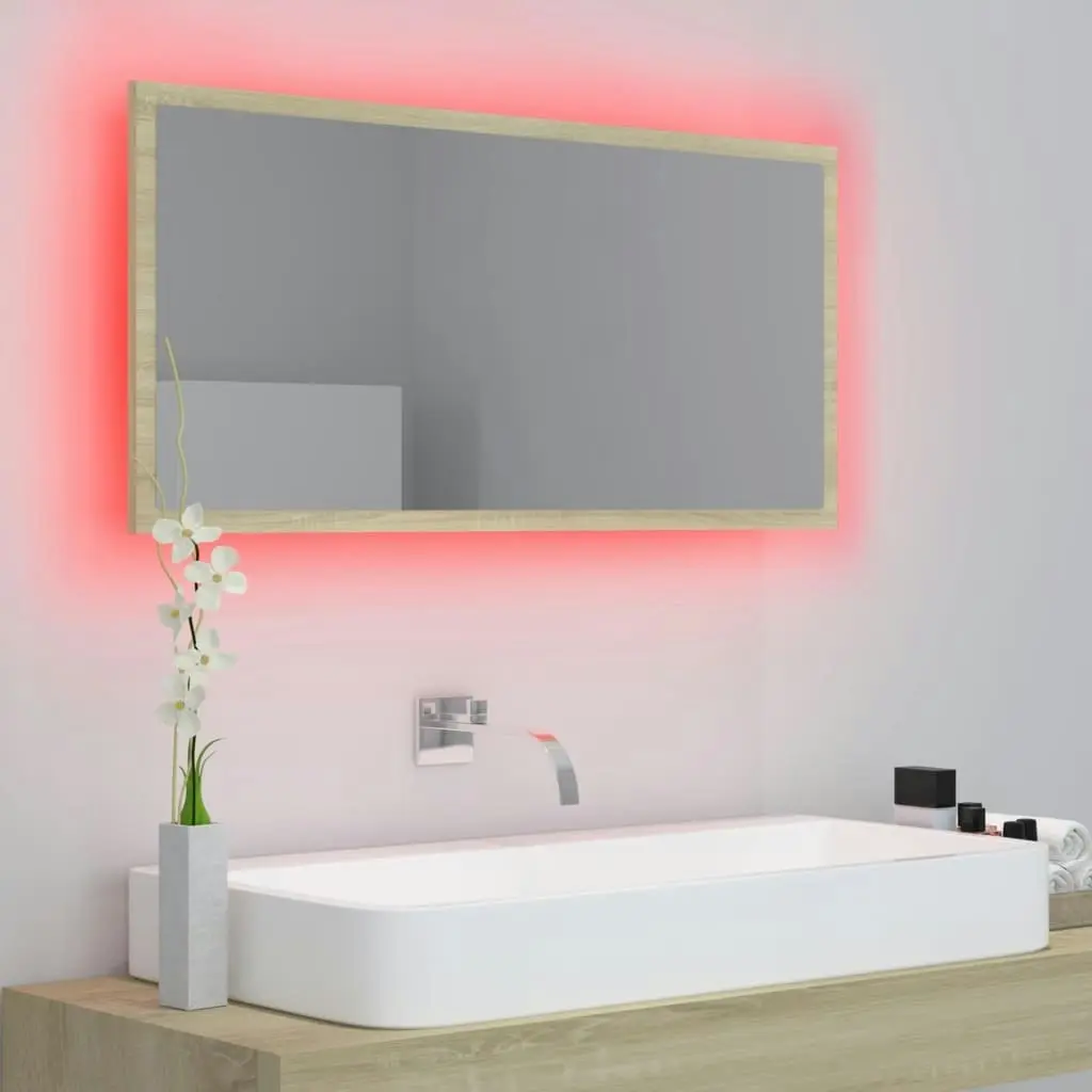 LED Bathroom Mirror Sonoma Oak 90x8.5x37 cm Acrylic 804935