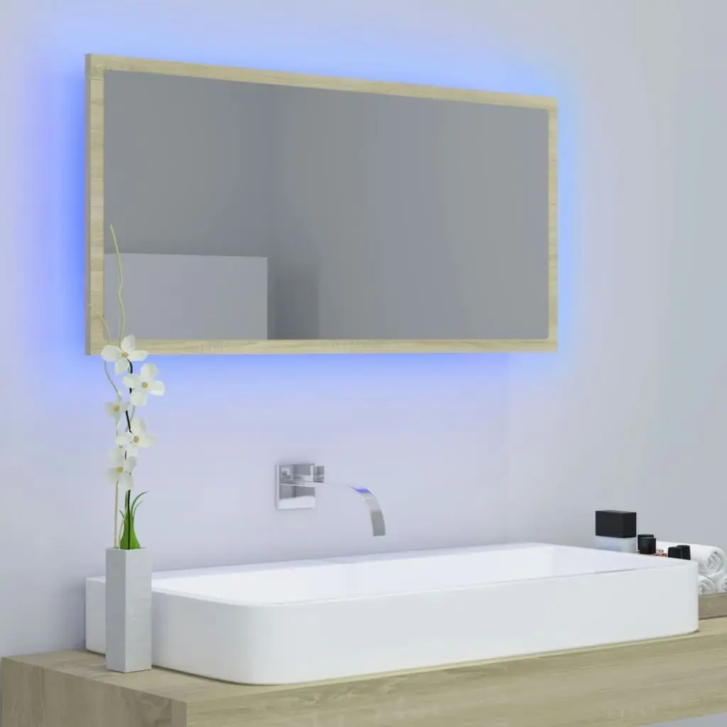 LED Bathroom Mirror Sonoma Oak 90x8.5x37 cm Acrylic 804935