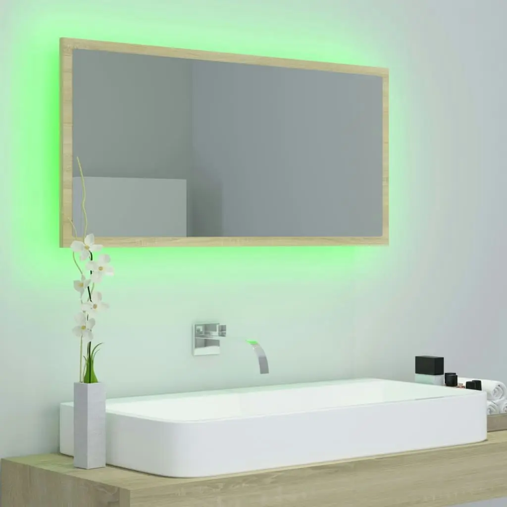 LED Bathroom Mirror Sonoma Oak 90x8.5x37 cm Acrylic 804935