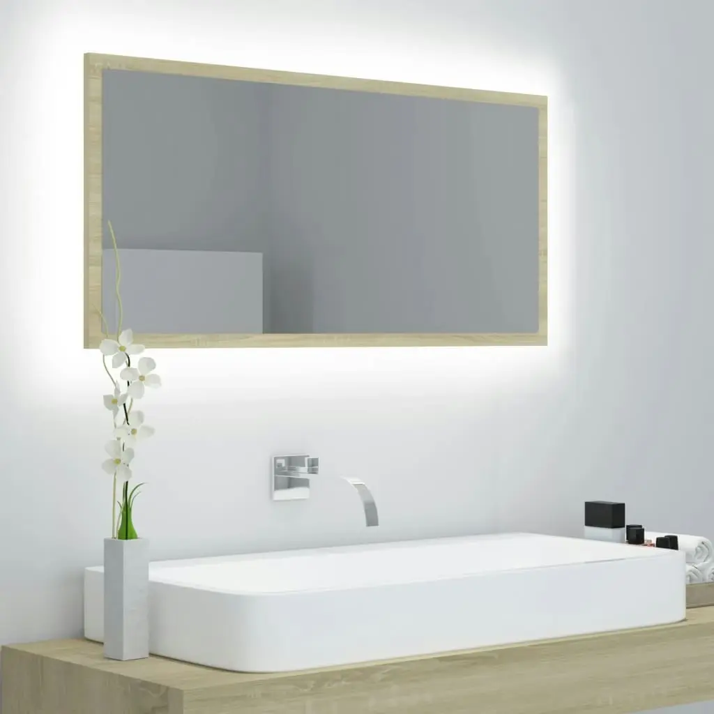 LED Bathroom Mirror Sonoma Oak 90x8.5x37 cm Acrylic 804935