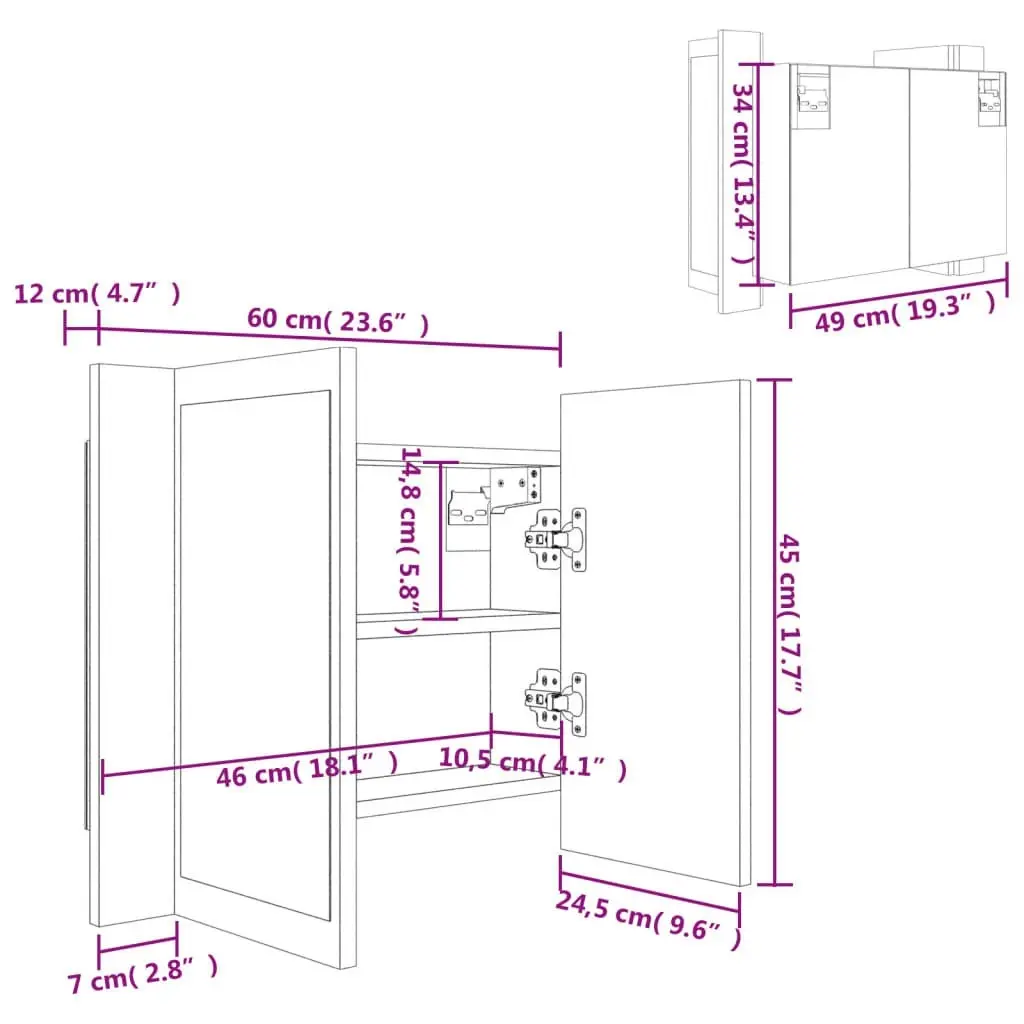 LED Bathroom Mirror Cabinet Black 60x12x45 cm Acrylic 804957