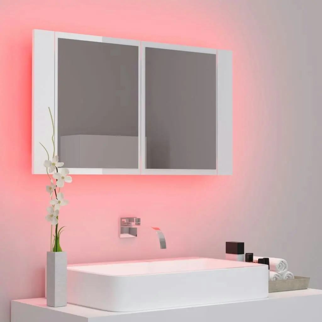 LED Bathroom Mirror Cabinet High Gloss White 80x12x45 cm Acrylic 804969