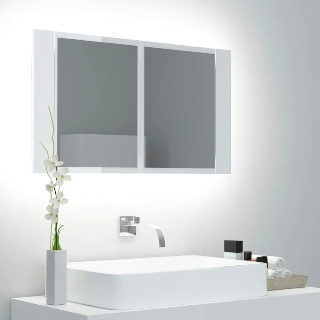 LED Bathroom Mirror Cabinet High Gloss White 80x12x45 cm Acrylic 804969