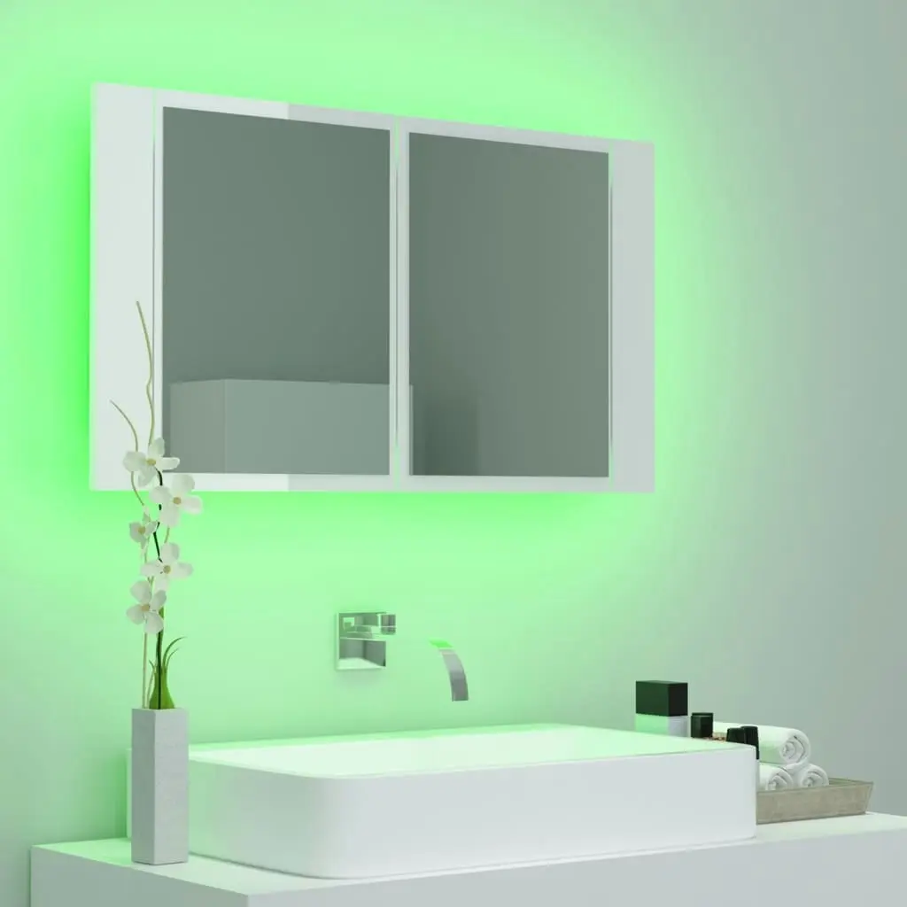 LED Bathroom Mirror Cabinet High Gloss White 80x12x45 cm Acrylic 804969