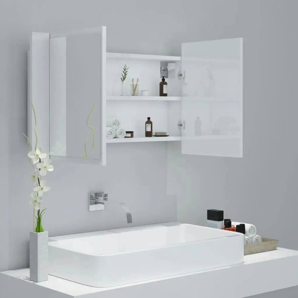 LED Bathroom Mirror Cabinet High Gloss White 80x12x45 cm Acrylic 804969