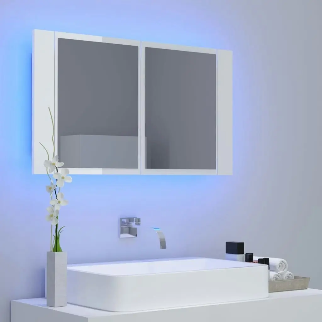 LED Bathroom Mirror Cabinet High Gloss White 80x12x45 cm Acrylic 804969