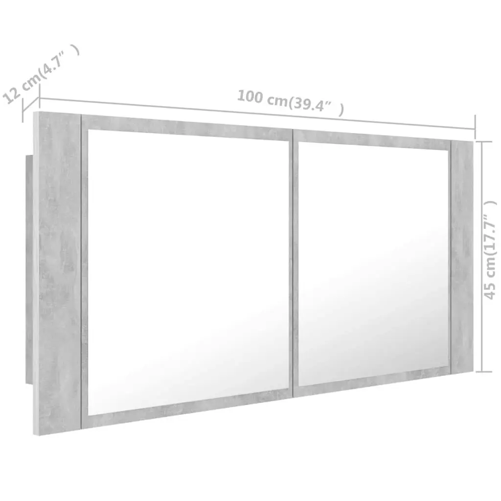 LED Bathroom Mirror Cabinet Concrete Grey 100x12x45 cm Acrylic 804984