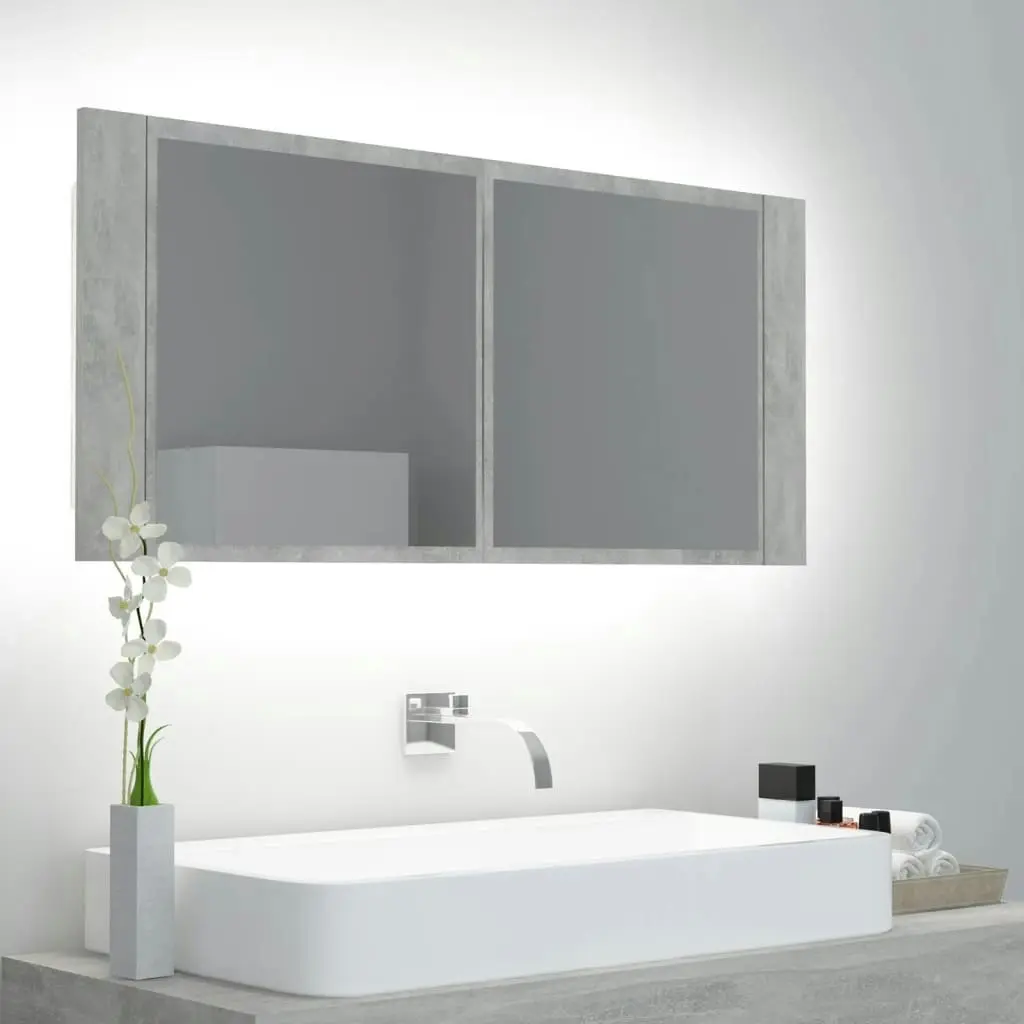 LED Bathroom Mirror Cabinet Concrete Grey 100x12x45 cm Acrylic 804984