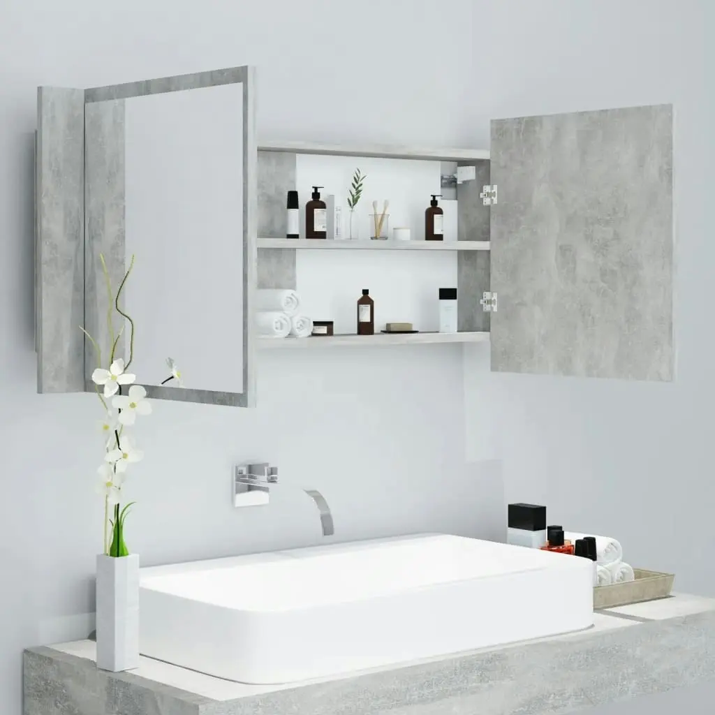 LED Bathroom Mirror Cabinet Concrete Grey 100x12x45 cm Acrylic 804984