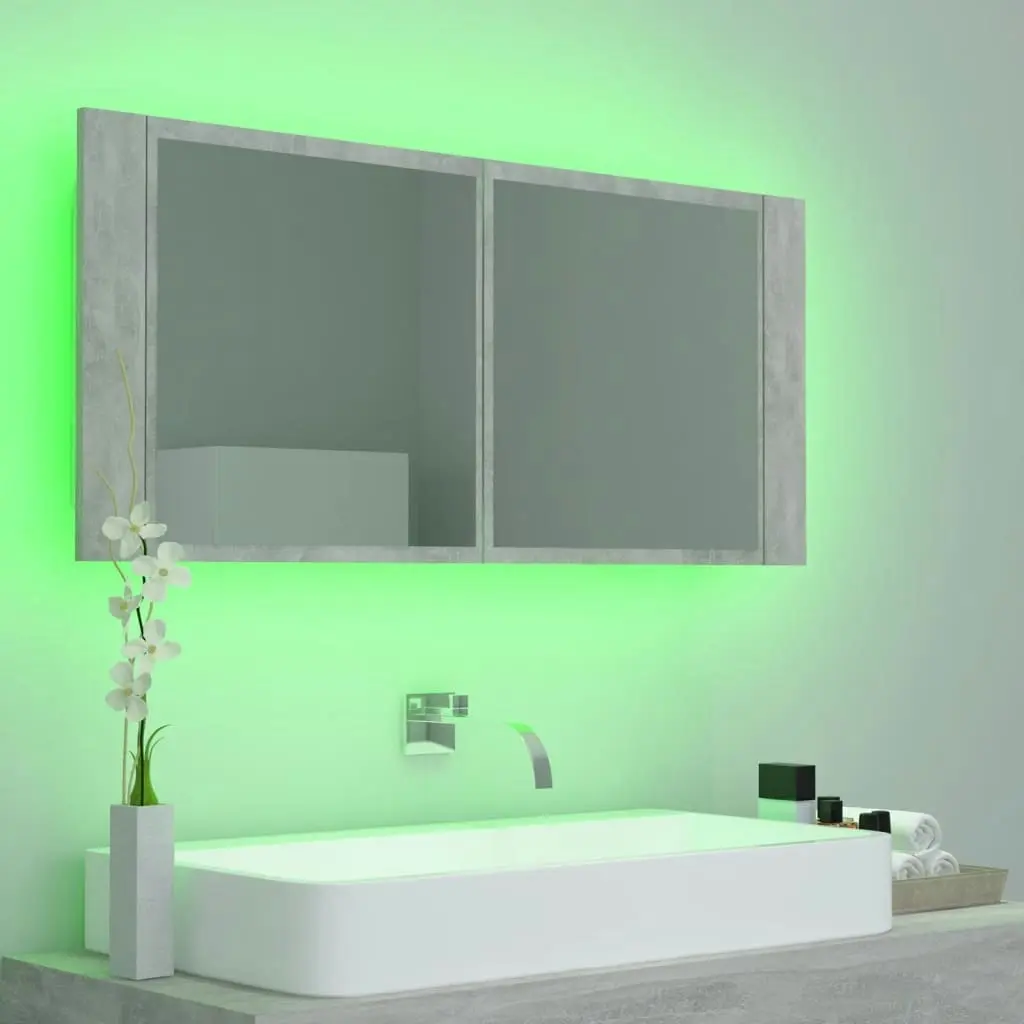 LED Bathroom Mirror Cabinet Concrete Grey 100x12x45 cm Acrylic 804984