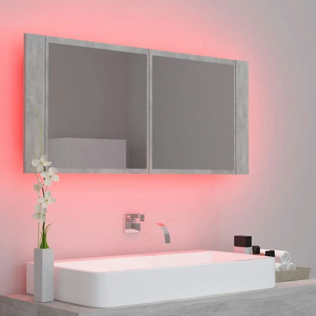 LED Bathroom Mirror Cabinet Concrete Grey 100x12x45 cm Acrylic 804984