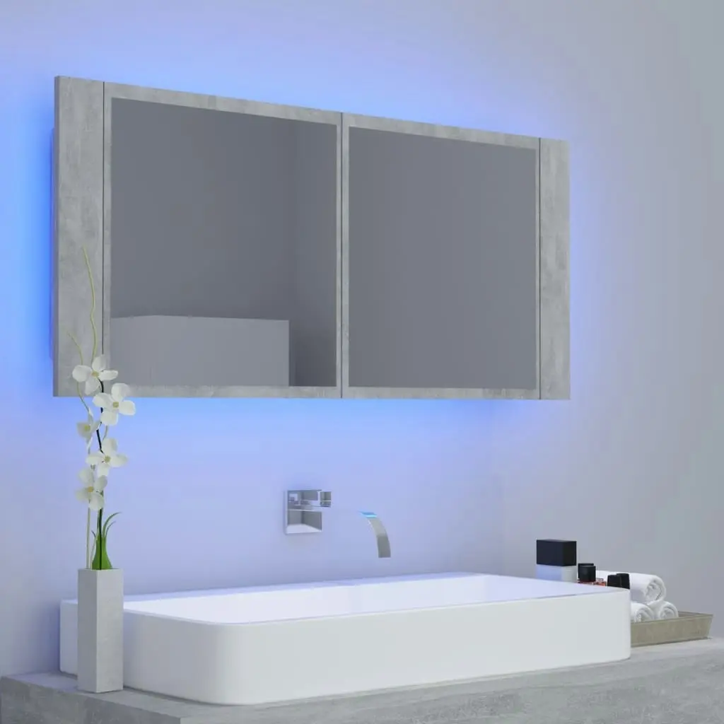 LED Bathroom Mirror Cabinet Concrete Grey 100x12x45 cm Acrylic 804984