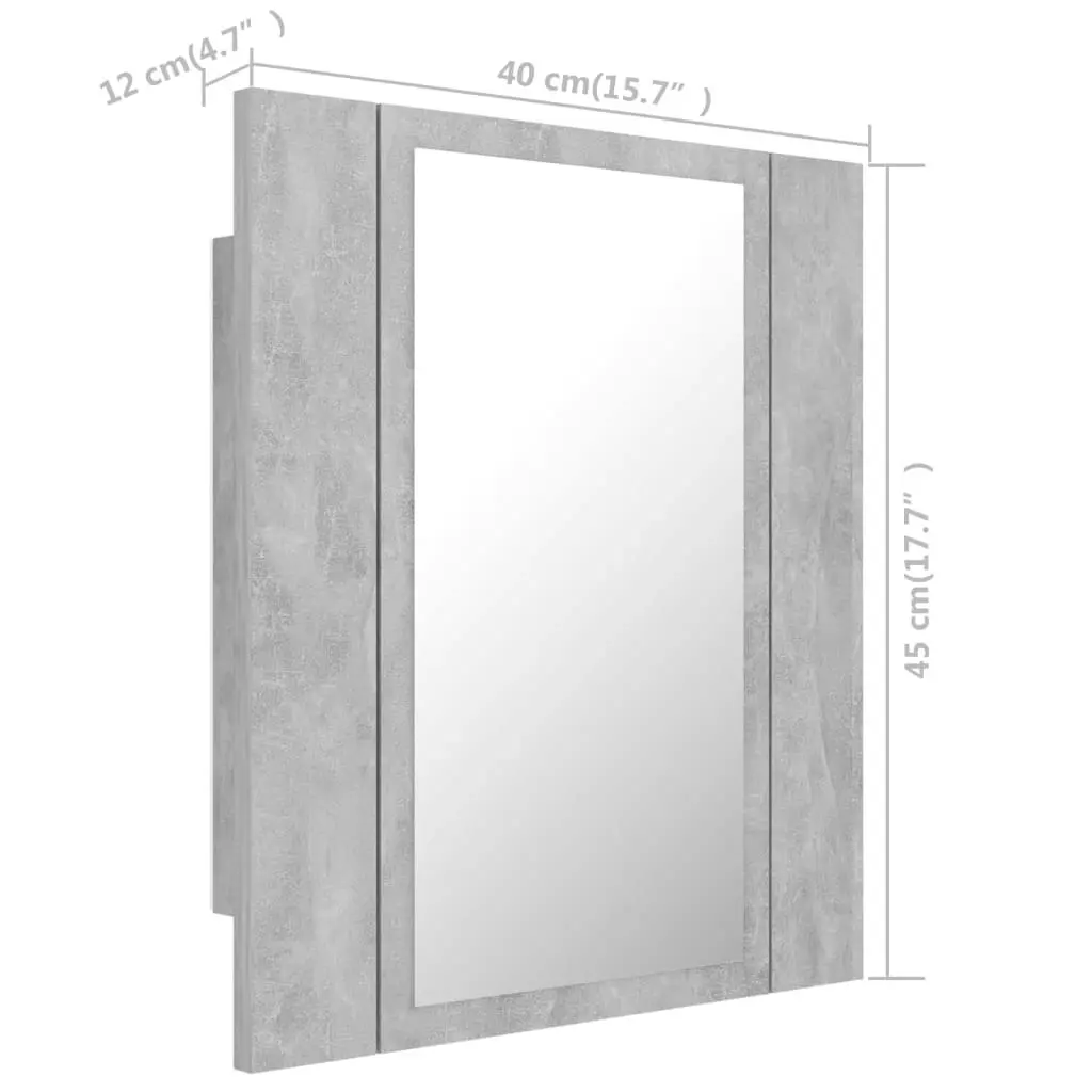 LED Bathroom Mirror Cabinet Concrete Grey 40x12x45 cm Acrylic 804952