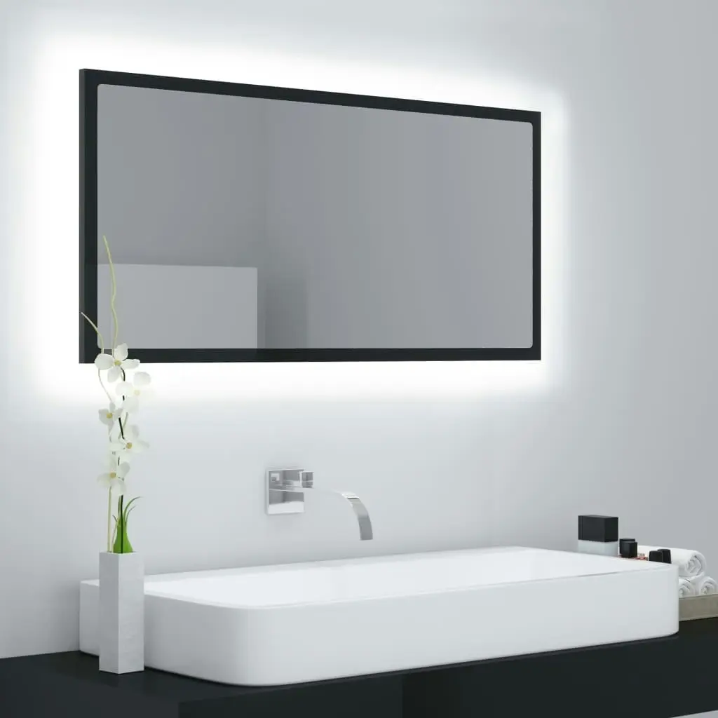 LED Bathroom Mirror High Gloss Black 90x8.5x37 cm Acrylic 804938