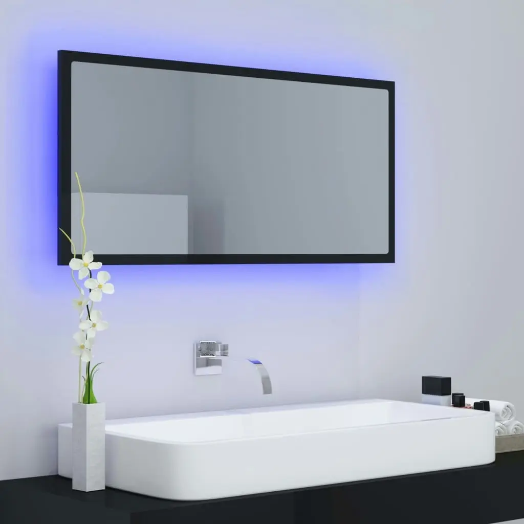 LED Bathroom Mirror High Gloss Black 90x8.5x37 cm Acrylic 804938