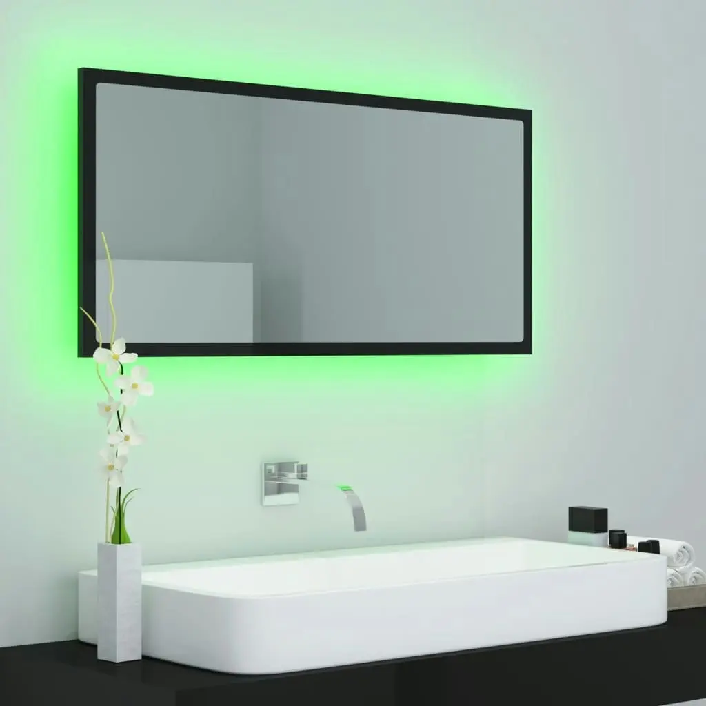 LED Bathroom Mirror High Gloss Black 90x8.5x37 cm Acrylic 804938