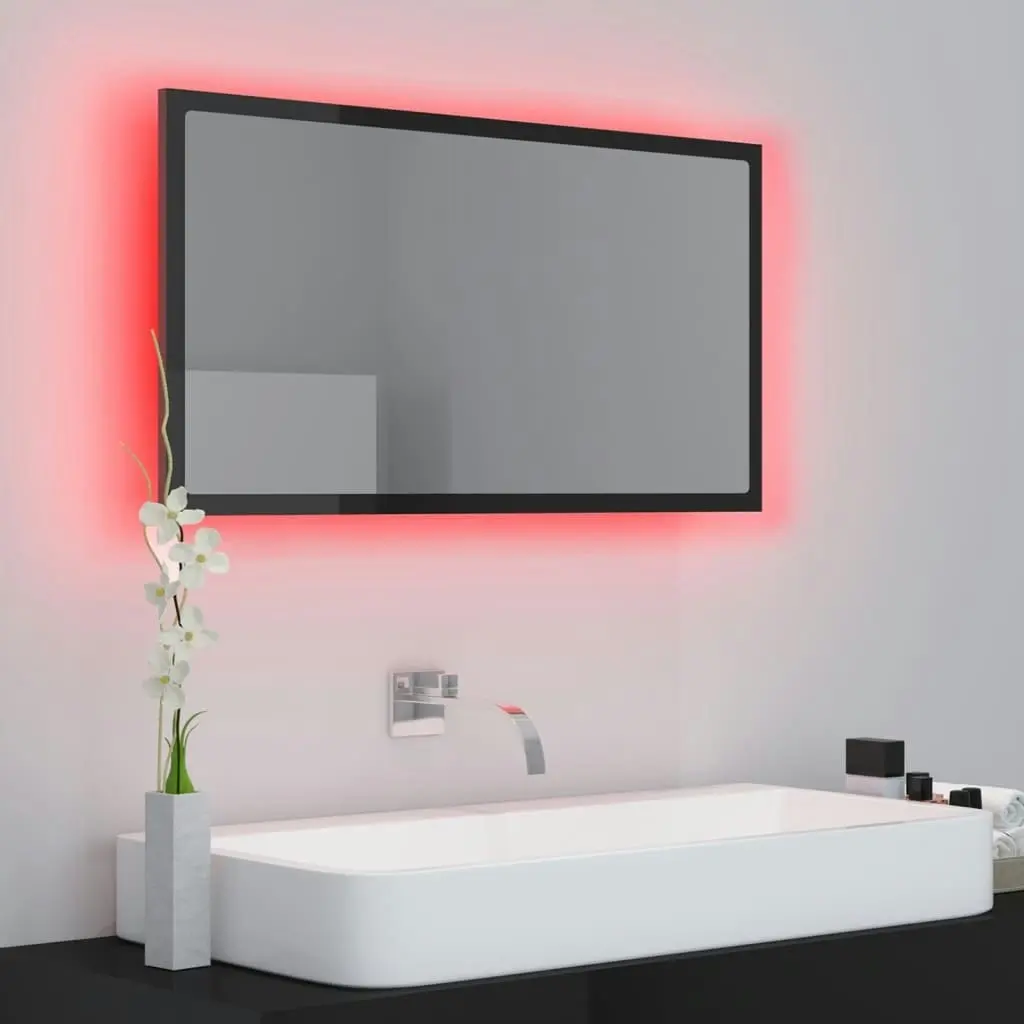 LED Bathroom Mirror High Gloss Black 80x8.5x37 cm Acrylic 804930