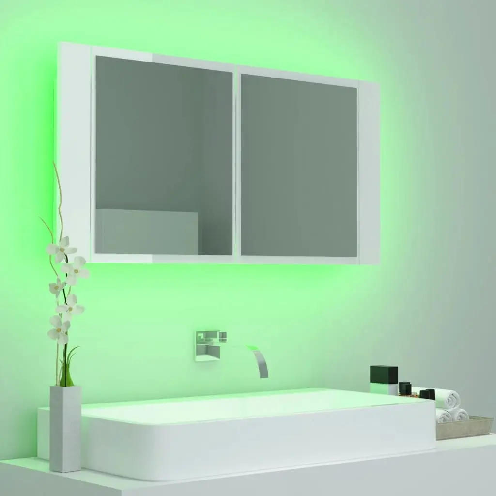 LED Bathroom Mirror Cabinet High Gloss White 90x12x45 cm Acrylic 804977