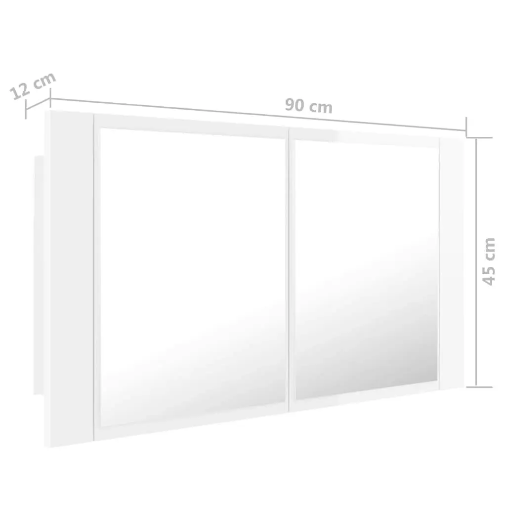 LED Bathroom Mirror Cabinet High Gloss White 90x12x45 cm Acrylic 804977