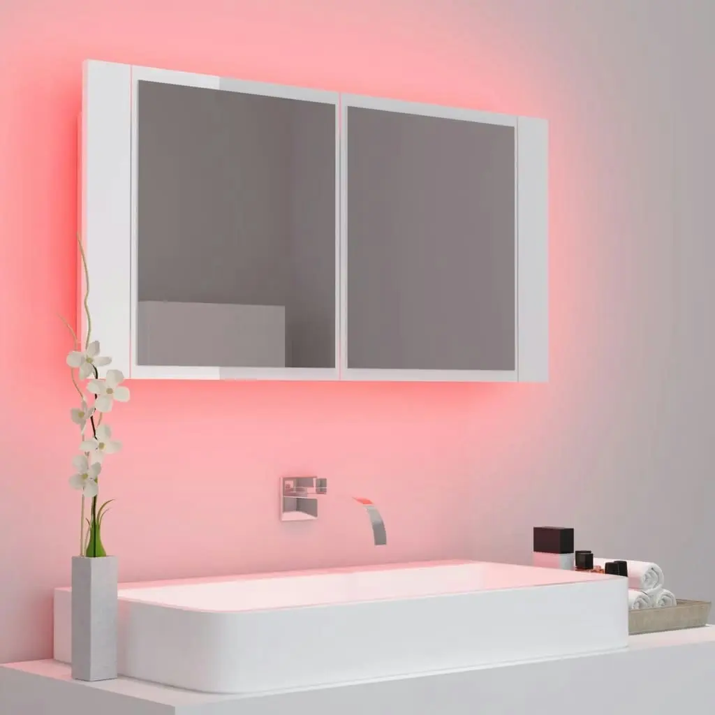 LED Bathroom Mirror Cabinet High Gloss White 90x12x45 cm Acrylic 804977