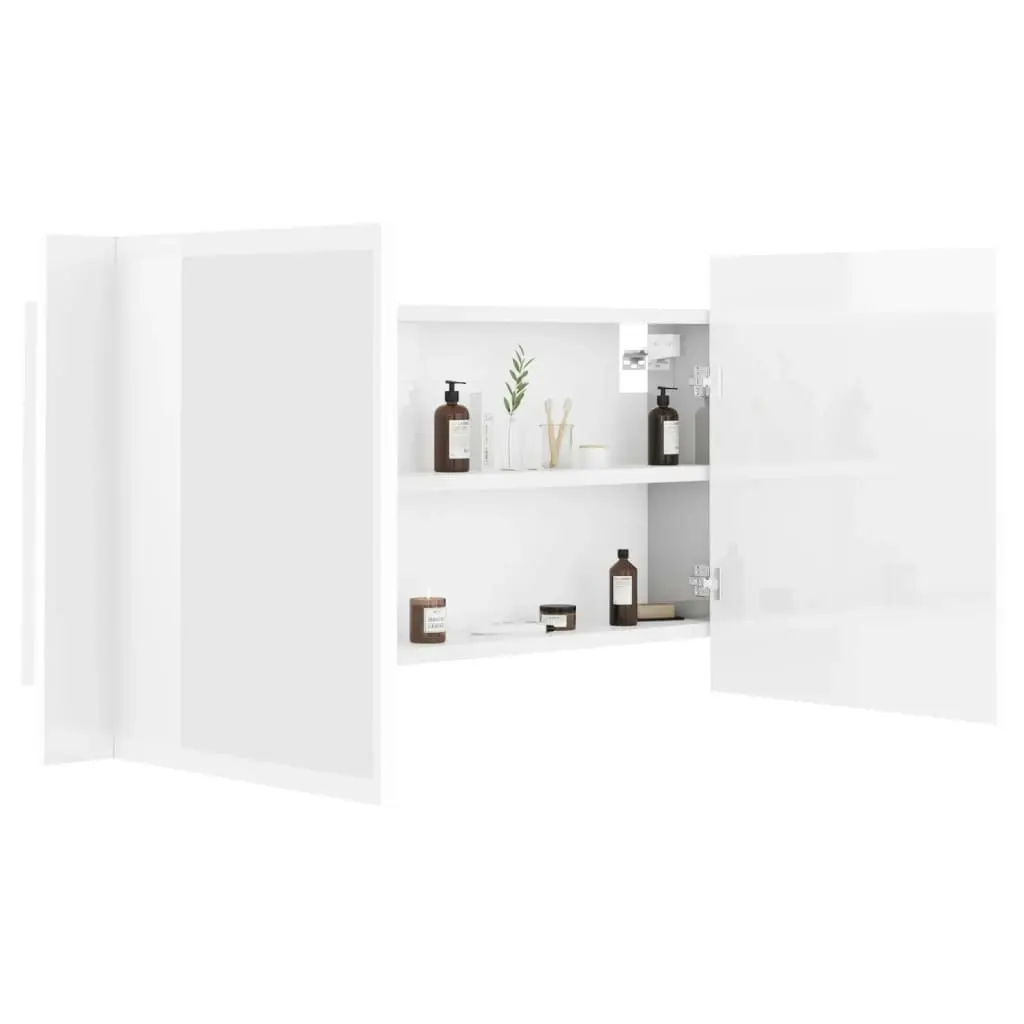 LED Bathroom Mirror Cabinet High Gloss White 90x12x45 cm Acrylic 804977