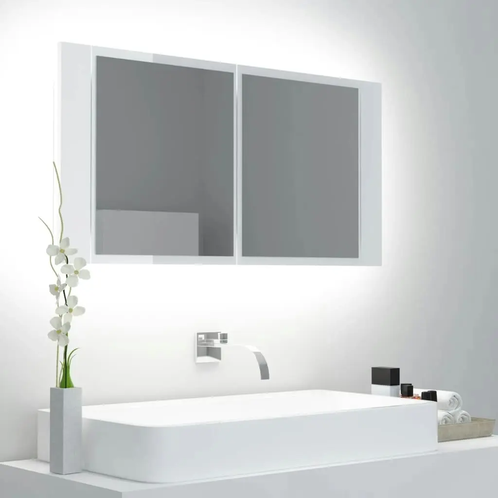 LED Bathroom Mirror Cabinet High Gloss White 90x12x45 cm Acrylic 804977