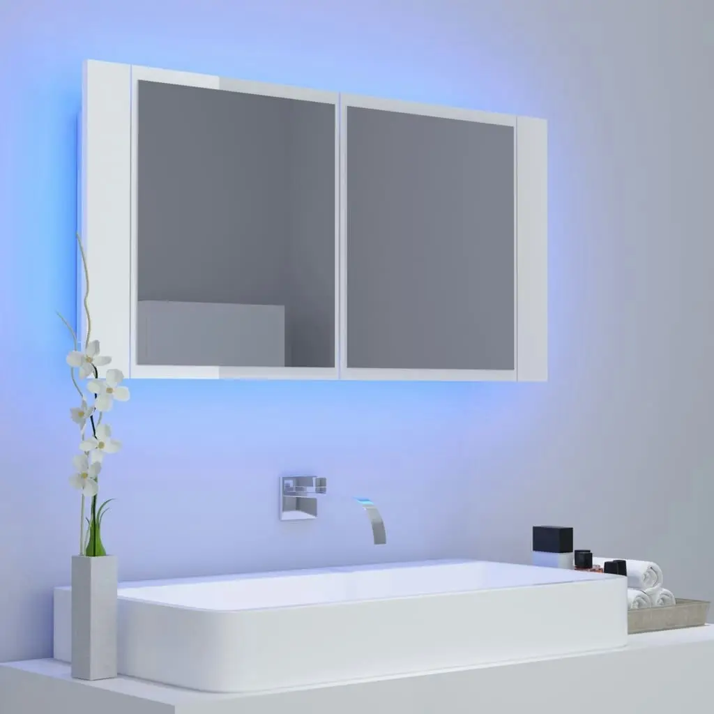 LED Bathroom Mirror Cabinet High Gloss White 90x12x45 cm Acrylic 804977