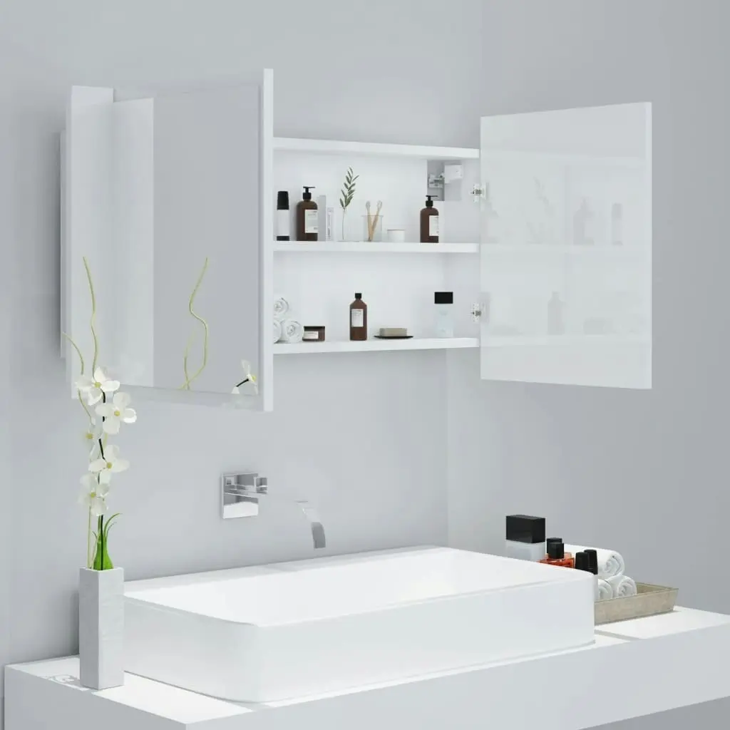 LED Bathroom Mirror Cabinet High Gloss White 90x12x45 cm Acrylic 804977