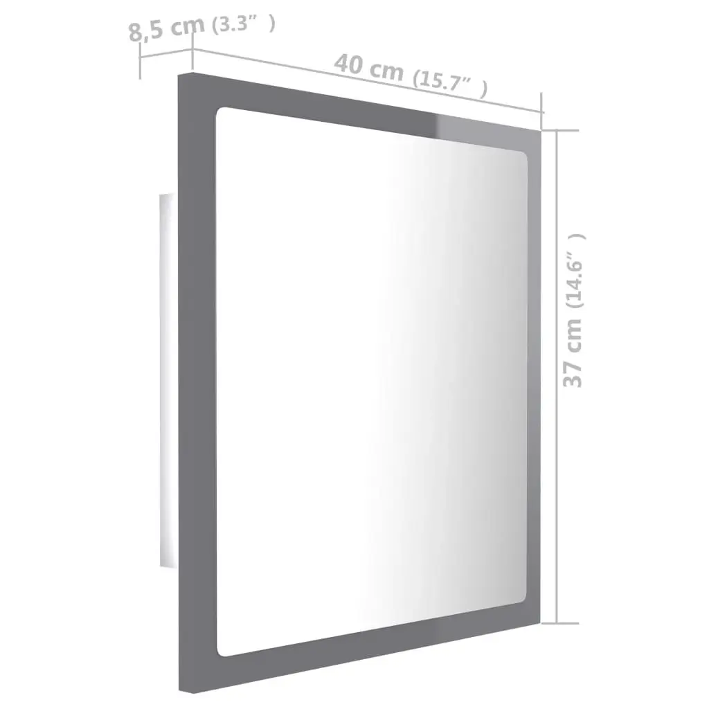 LED Bathroom Mirror High Gloss Grey 40x8.5x37 cm Acrylic 804915