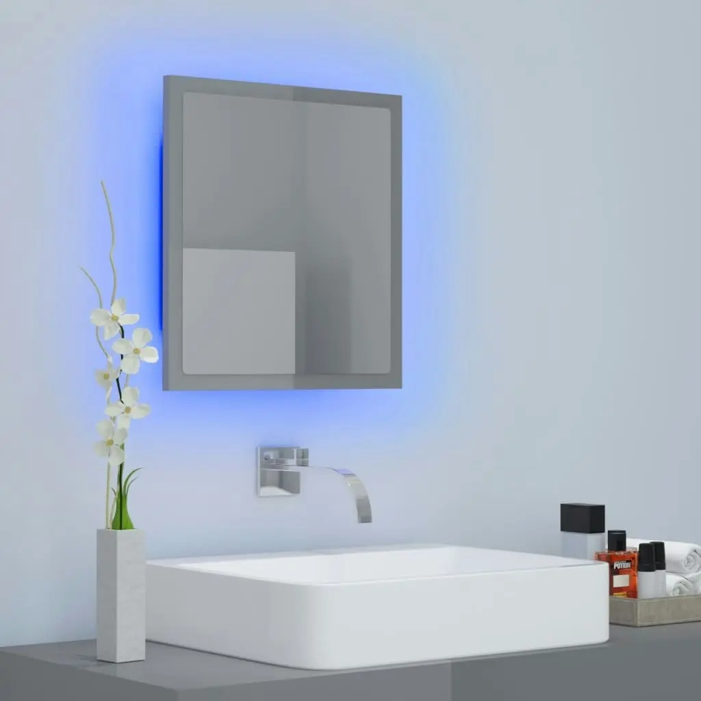 LED Bathroom Mirror High Gloss Grey 40x8.5x37 cm Acrylic 804915