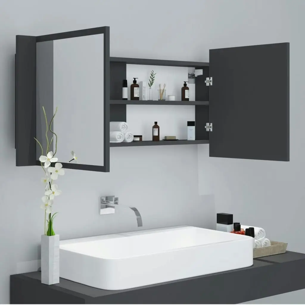 LED Bathroom Mirror Cabinet Grey 100x12x45 cm Acrylic 804982